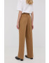 Herskind pantaloni din amestec de in femei culoarea maro lat high waist - Pled.ro