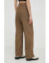 Herskind pantaloni din lana Logan femei culoarea maro lat high waist - Pled.ro