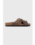 Birkenstock papuci din piele Lugano barbati culoarea maro - Pled.ro