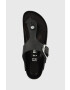 Birkenstock slapi din piele intoarsa Gizeh Big Buckle femei culoarea negru cu toc plat - Pled.ro