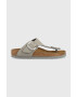 Birkenstock slapi din piele intoarsa Gizeh Big Buckle femei culoarea gri cu toc plat 1022205 - Pled.ro