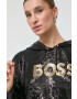 Boss bluza femei culoarea negru cu glugă cu imprimeu - Pled.ro