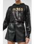 Boss bluza femei culoarea negru cu glugă cu imprimeu - Pled.ro