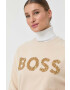 Boss bluza femei culoarea bej cu imprimeu - Pled.ro