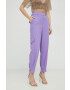 Boss pantaloni de lana femei culoarea violet drept high waist - Pled.ro