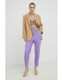 Boss pantaloni de lana femei culoarea violet drept high waist - Pled.ro