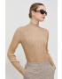 Boss pulover femei culoarea maro light cu turtleneck - Pled.ro