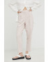 Bruuns Bazaar pantaloni femei culoarea roz drept high waist - Pled.ro