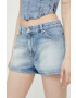 Chiara Ferragni pantaloni scurti jeans Eye Star femei neted high waist - Pled.ro