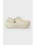 Crocs papuci Classic Platform Lined Clog femei culoarea bej cu platforma 207938 - Pled.ro