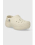 Crocs papuci Classic Platform Lined Clog femei culoarea bej cu platforma 207938 - Pled.ro