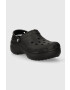 Crocs papuci Classic Platform Lined Clog femei culoarea negru cu platforma 207938 - Pled.ro