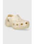 Crocs papuci CLASSIC PLATFORM SHIMMER CLOG femei culoarea bej cu platforma 208590 - Pled.ro