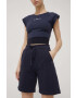 Deha pantaloni scurti din bumbac femei culoarea negru neted high waist - Pled.ro