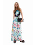 Desigual pantaloni femei culoarea alb lat high waist - Pled.ro