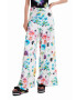 Desigual pantaloni femei culoarea alb lat high waist - Pled.ro