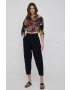 Desigual pantaloni de bumbac femei culoarea negru drept high waist - Pled.ro