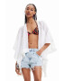 Desigual poncho din bumbac culoarea alb - Pled.ro