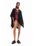 Desigual poncho din bumbac culoarea negru - Pled.ro