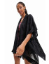 Desigual poncho din bumbac culoarea negru - Pled.ro