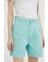 Deus Ex Machina pantaloni scurti jeans femei culoarea turcoaz neted high waist - Pled.ro