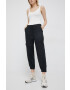 DKNY pantaloni din in femei culoarea negru high waist - Pled.ro