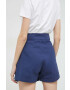 Fila pantaloni scurti din bumbac culoarea albastru marin neted high waist - Pled.ro