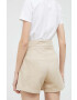 Fila pantaloni scurti din bumbac culoarea bej neted high waist - Pled.ro