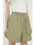 G-Star Raw pantaloni scurți din amestec de in culoarea verde melanj high waist - Pled.ro