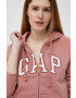 Gap bluza femei culoarea roz cu glugă cu imprimeu - Pled.ro