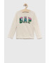 Gap longsleeve din bumbac pentru copii culoarea bej cu imprimeu - Pled.ro