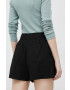 Gap pantaloni scurti din in culoarea negru neted high waist - Pled.ro