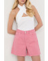 Gestuz pantaloni scurti din bumbac femei culoarea roz neted high waist - Pled.ro