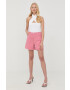 Gestuz pantaloni scurti din bumbac femei culoarea roz neted high waist - Pled.ro