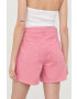 Gestuz pantaloni scurti din bumbac femei culoarea roz neted high waist - Pled.ro