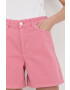 Gestuz pantaloni scurti din bumbac femei culoarea roz neted high waist - Pled.ro