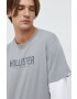 Hollister Co. longsleeve din bumbac culoarea gri cu imprimeu - Pled.ro