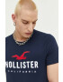 Hollister Co. tricou din bumbac culoarea albastru marin cu imprimeu - Pled.ro