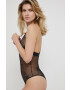 Karl Lagerfeld body culoarea negru dantela neted - Pled.ro