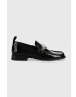 Karl Lagerfeld mocasini de piele MOKASSINO II femei culoarea negru cu toc plat KL41336 - Pled.ro