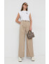 Karl Lagerfeld pantaloni femei culoarea bej lat high waist - Pled.ro