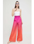 Karl Lagerfeld pantaloni de bumbac culoarea roz lat high waist - Pled.ro