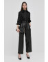 Karl Lagerfeld pantaloni de piele femei culoarea negru lat high waist - Pled.ro