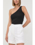 Karl Lagerfeld pantaloni scurti din bumbac femei culoarea alb neted high waist - Pled.ro