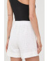 Karl Lagerfeld pantaloni scurti din bumbac femei culoarea alb neted high waist - Pled.ro