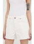 Lee pantaloni scurti jeans femei culoarea bej neted high waist - Pled.ro