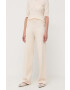 Max Mara Leisure pantaloni femei culoarea bej drept high waist - Pled.ro