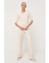 Max Mara Leisure pantaloni femei culoarea bej drept high waist - Pled.ro