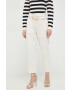 Morgan pantaloni femei culoarea bej drept high waist - Pled.ro