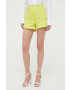 Morgan pantaloni scurti femei culoarea verde neted high waist - Pled.ro